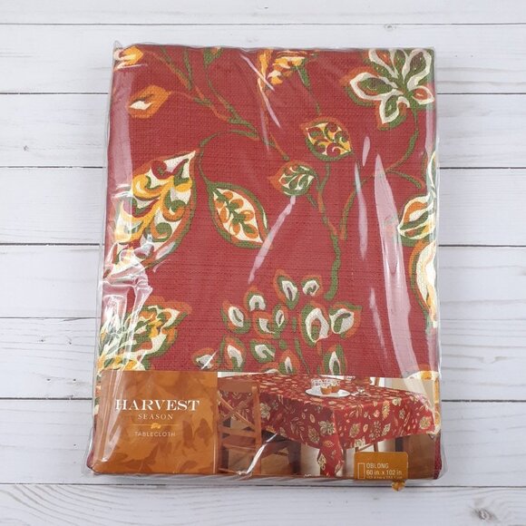 Fabric Tablecloth Fall Leaves Brick Green Yellow 60x102 - Picture 2 of 3